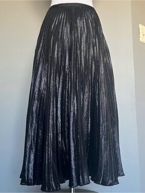 Diane Von Furstenberg Black Metallic Pleated Maxi Skirt
